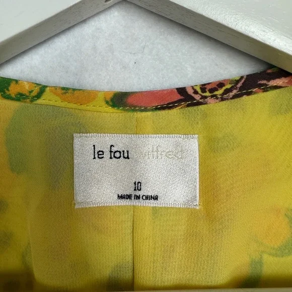 Le Fou Wilfred Yellow Floral Silk Ruched Button Front Mini Dress Size 10 - Picture 4 of 9